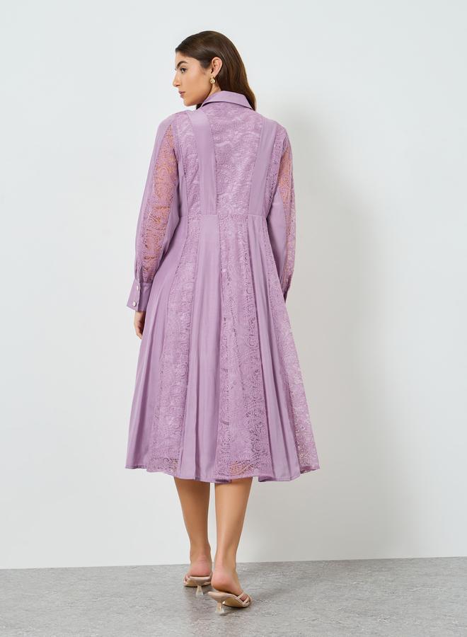 ستايلي فستان ميدي بتصميم قميص وأكمام بأساور للنساء - Image 4